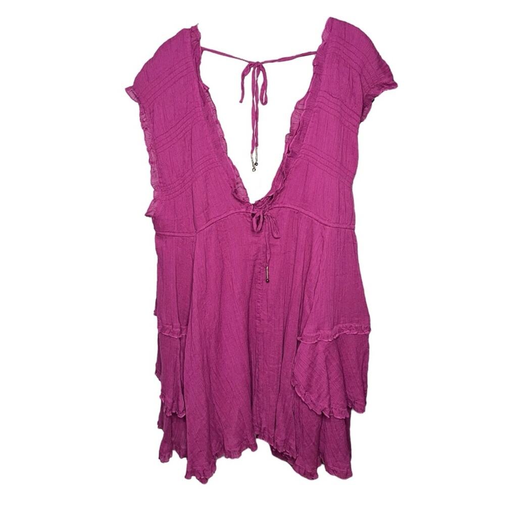 Free People Antoinette Plunge Neck Tiered Dress Dreamy Mulberry Size Large - Picture 2 of 4